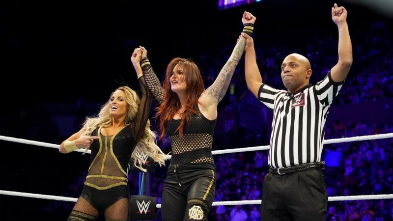 Trish Stratus and Lita after defeating Mickie James and Alicia Fox at WWE Evolution.