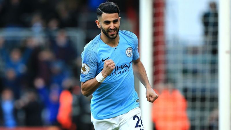 Mahrez wheels away to celebrate his effort - only the Algerian&#039;s fourth goal this season