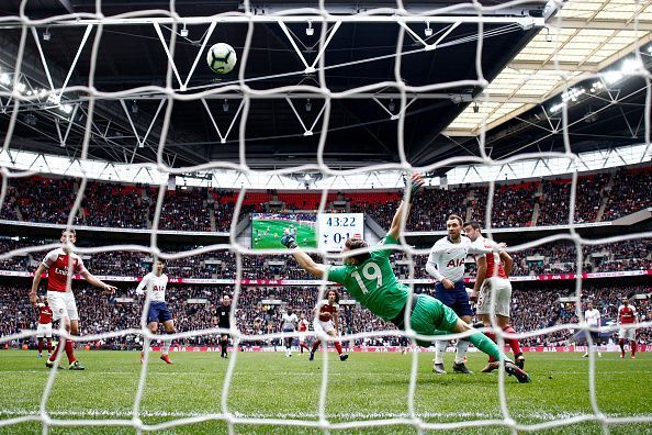 The Arsenal keeper made a terrific double save at the end of the first half