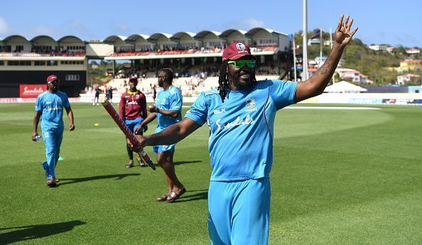 Chris Gayle waving to his cheering fans