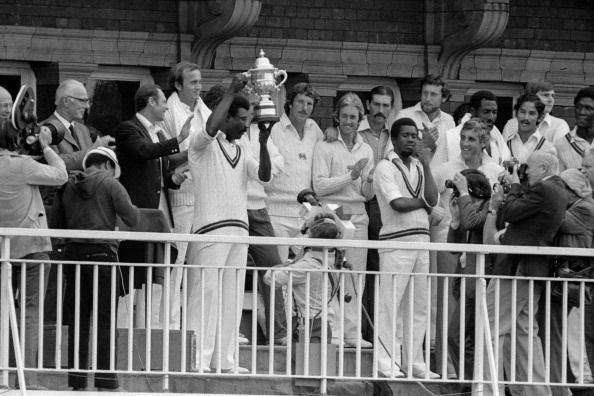 Clive Lloyd lifting the world cup trophy.