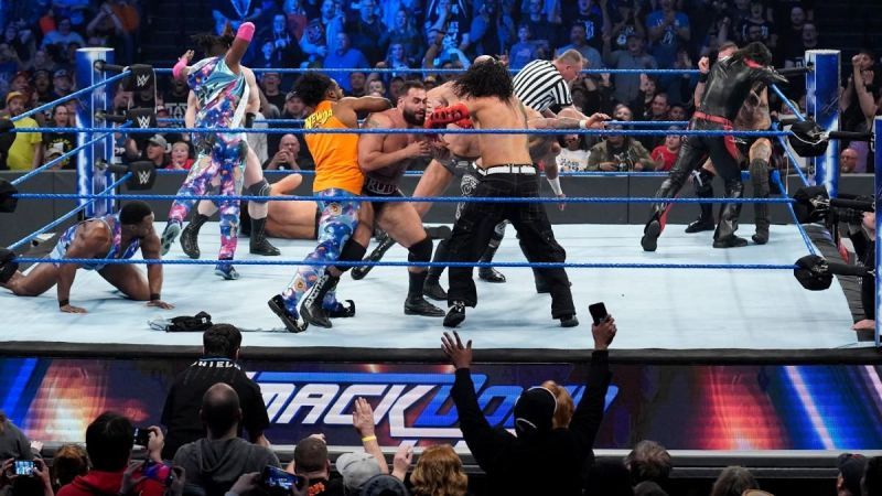 There was chaos during the eight-man tag team match
