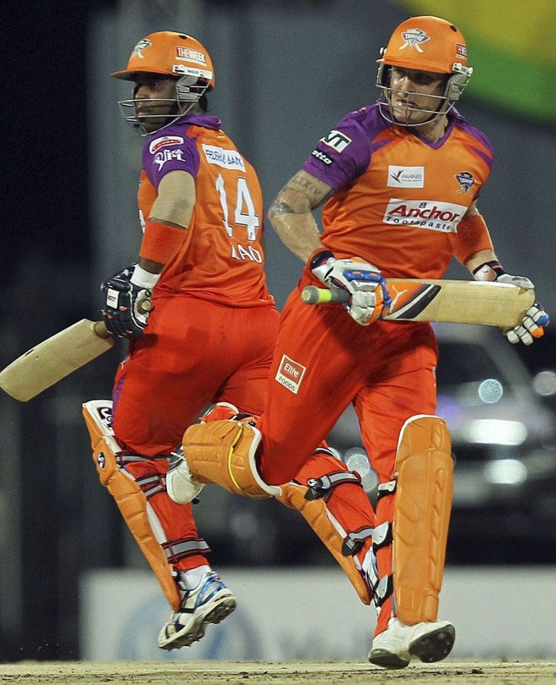 Gnaneswaran Rao running along with Brendon McCullum