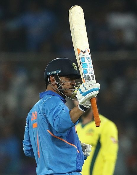 Dhoni guiding his team home to victory in the first ODI against Australia