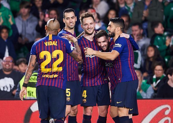 FC Barcelona players celebrating