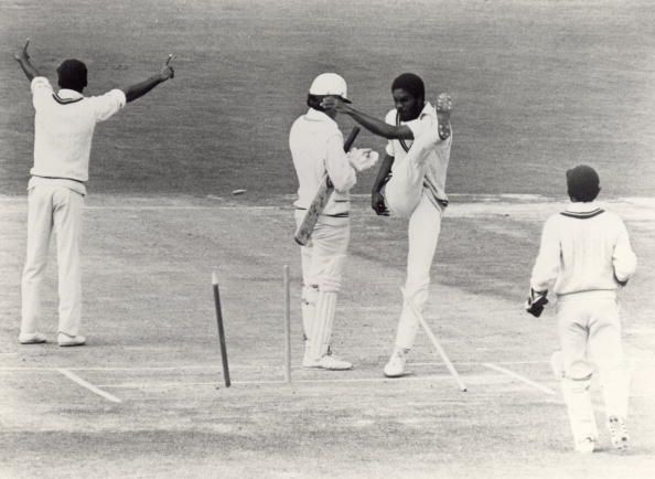 Michael Holding expresses dissent at an umpiring decision in the series