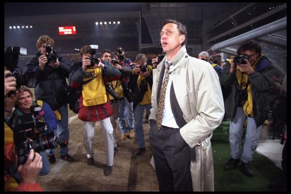 A portrait of Johan Cruyff the manager of Barcelaona before the start of the UEFA cup quarter-final against PSV.