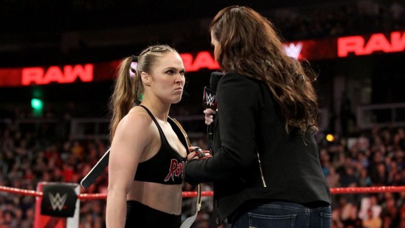 Rousey wants a Triple Threat Match between her, Charlotte and Becky at The Show of Shows, but Stephanie refuses.