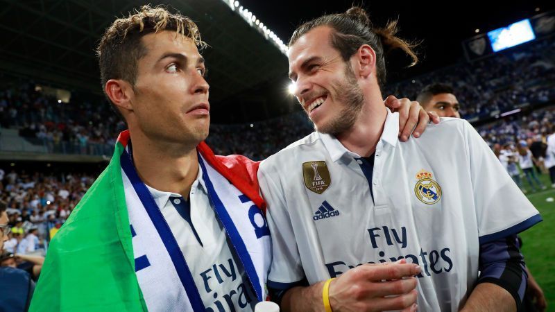 Ronaldo and Bale celebrate after their UEFA Champions League triumph.