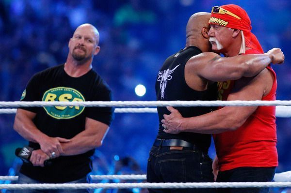 Stone Cold Steve Austin, The Rock, and Hulk Hogan at WrestleMania 30
