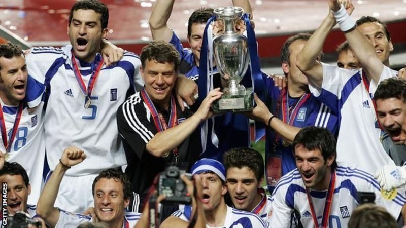 Greece National Team with their EURO Cup, first major trophy in their History