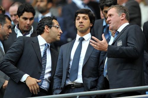 Owner SheikÂ Mansour (Â centreÂ ) with chairman Khaldoon Al Mubarak (Left)