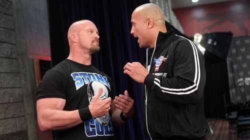 Stone Cold (left) with The Rock (right)