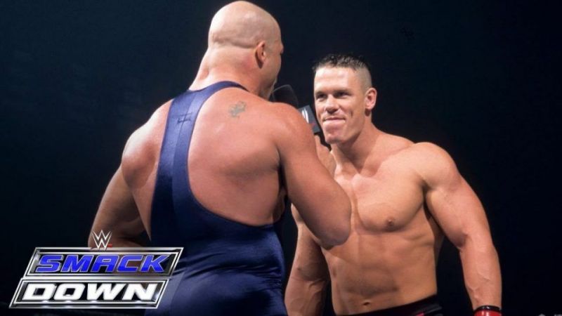 John Cena faced Kurt Angle in his first match in WWE.