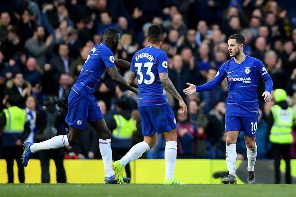 Chelsea players celebrate after Eden Hazard's equalizer against Wolves (Source - Getty Images)