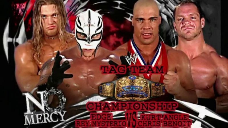 Image result for kurt angle and chris benoit vs edge and rey mysterio no mercy