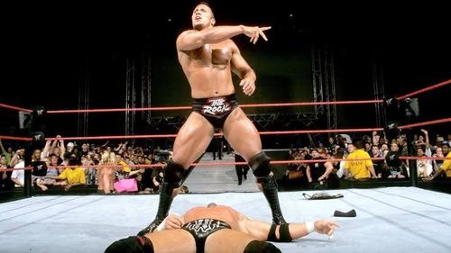 The Rock getting ready for a people's elbow!