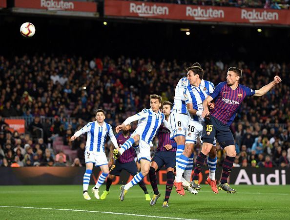 Lenglet watches on as his well-timed header beats Rulli to break the deadlock