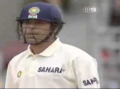 Tendulkar reacts after being given out LBW by Bucknor.