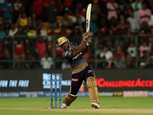 Andre Russell hitting one of his glorious sixes Â© BCCI/IPL