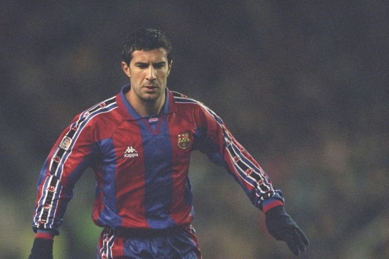 Luis Figo playing for Barcelona