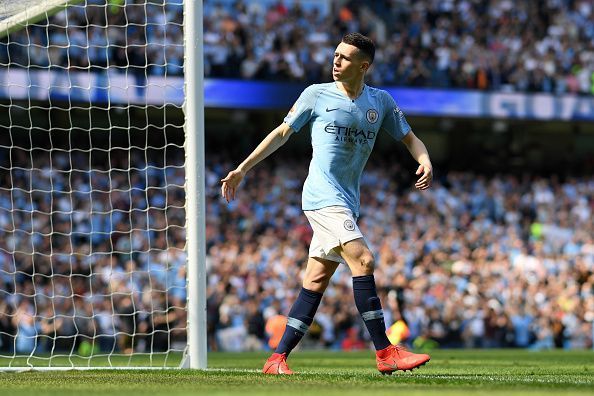 Manchester City's Phil Foden celebrates his goal against Tottenham Hotspur