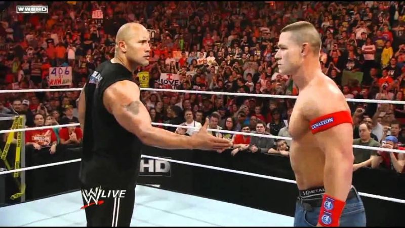 The Rock and Cena sealing the deal