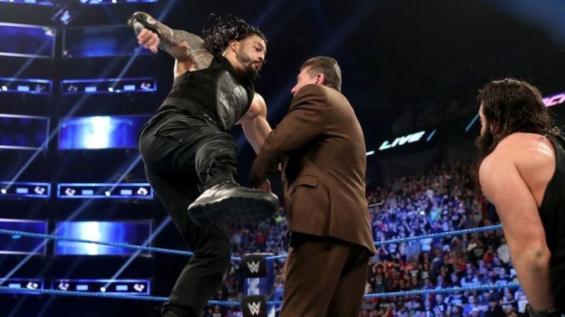 Roman Reigns hits Vince McMahon with a Superman Punch