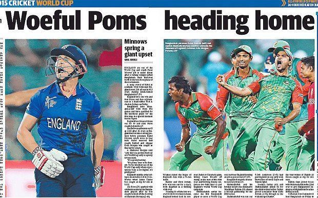 Papers taking a dig at&Acirc;&nbsp;the performance of&Acirc;&nbsp;the England team in the 2015 World&Acirc;&nbsp;Cup