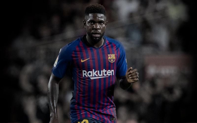 Samuel Umtiti playing for Barcelona ( Credit: FC Barcelona )