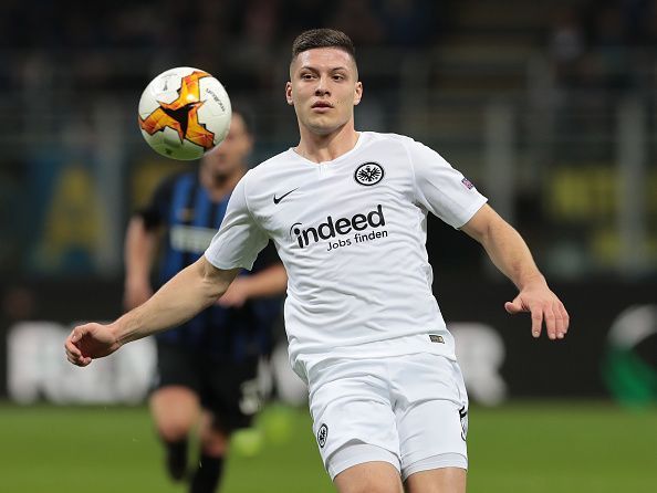 Luka Jovic in action against Inter Milan during the UEFA Europa League Round of 16: Second Leg