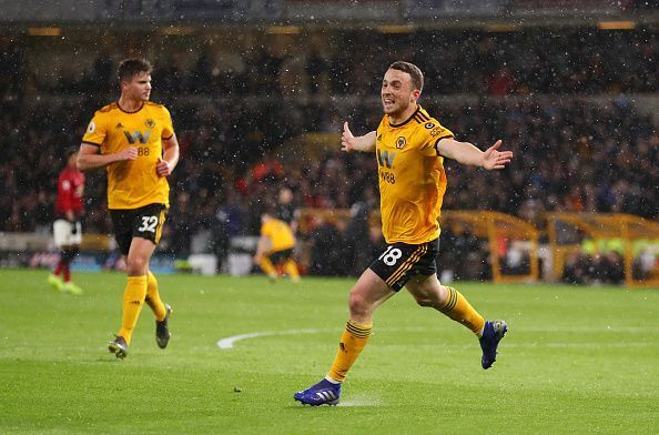 Diogo Jota celebrates after the equalizer against Manchester United