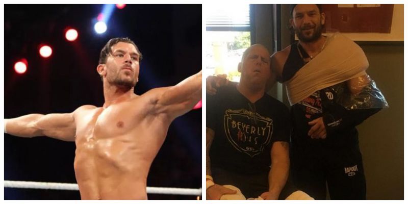 Left: Fandango on RAW. Right: Goldust and Fandango after their surgeries.