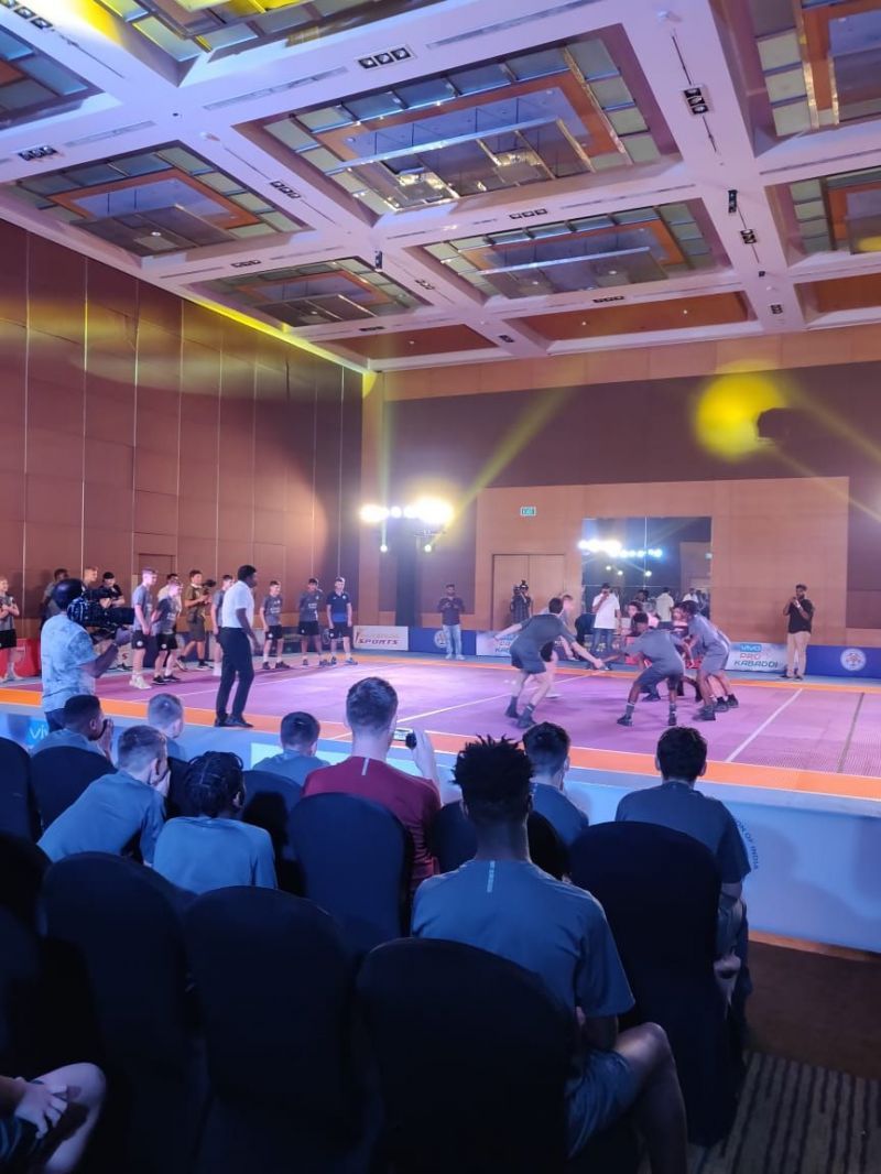 Premier League players, coaches and staff participate in a game of Kabaddi