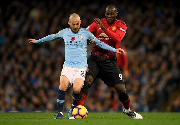 Manchester City&#039;s David Silva and Romelu Lukaku