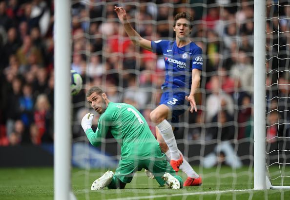 Marcos Alonso hit it past the Spaniard to bring Chelsea back into the game