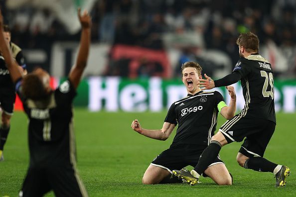 Ajax players celebrating after their historic win against Juventus