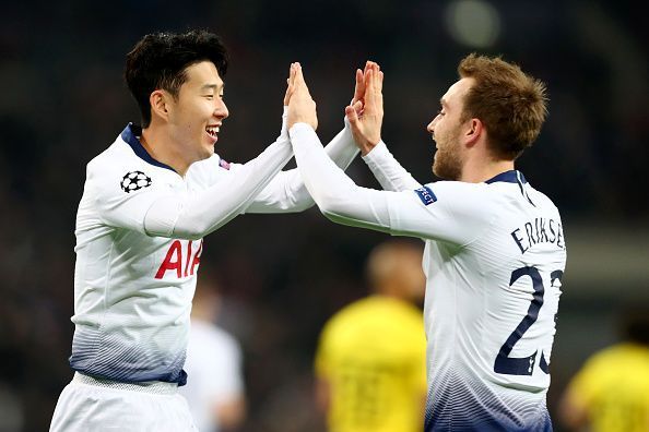 Tottenham's magicians celebrate their riot. Tottenham Hotspur v Borussia Dortmund - UEFA Champions League Round of 16