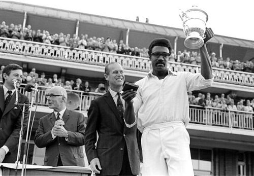 Clive Lloyd with the World Cup 1975 trophy