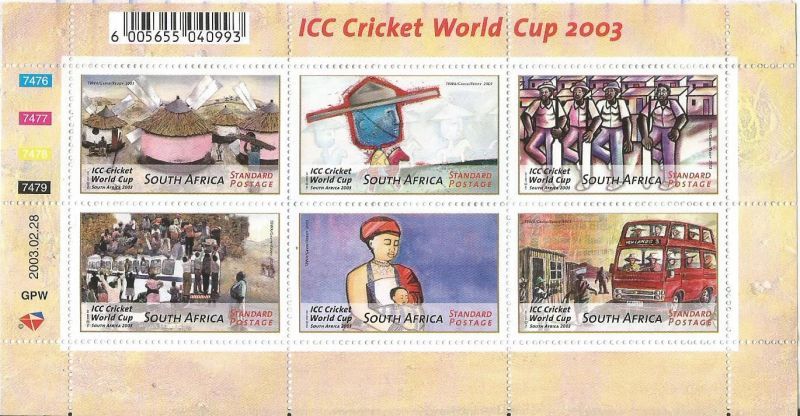 A MINIATURE SHEET ISSUED BY SOUTH AFRICA TO COMMEMORATE 2003 CRICKET WORLD CUP