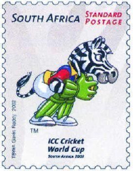 DAZZLE -THE MASCOT FOR 2003C CRICKET WORLD CUP ON A SOUTH AFRICAN STAMP