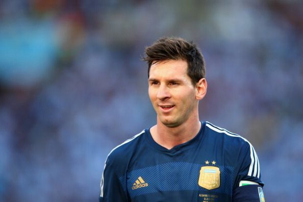 Lionel Messi in famous Albiceleste shirt in 2014 FIFA World Cup