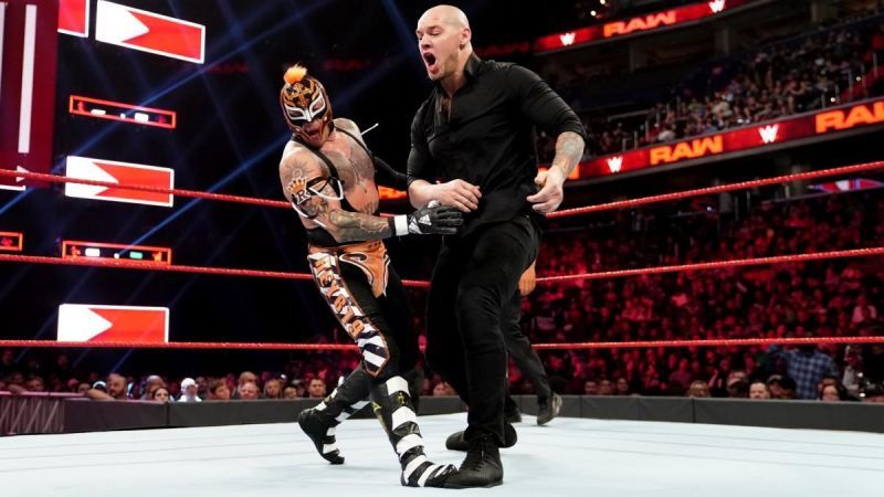 Baron Corbin and Rey Mysterio in action