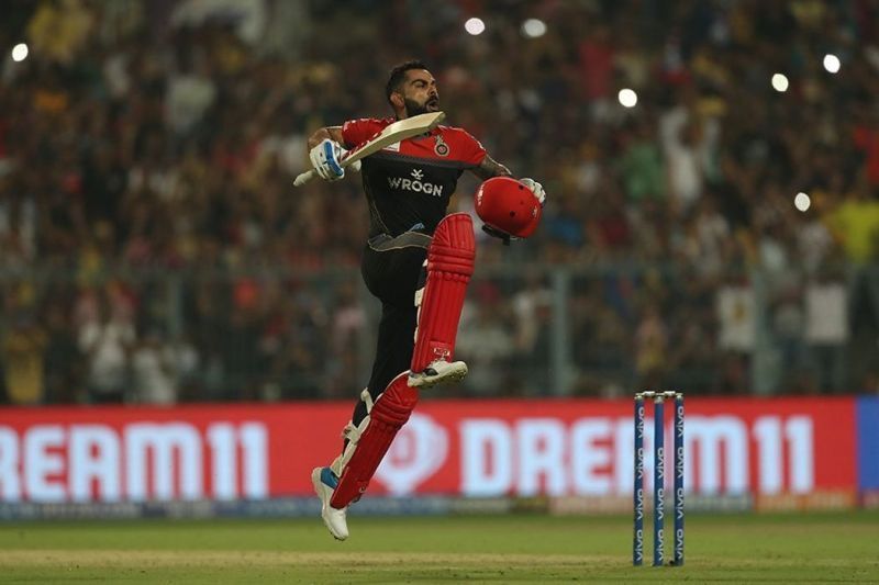 Virat Kohli celebrating his fifth IPL ton at Eden Gardens 