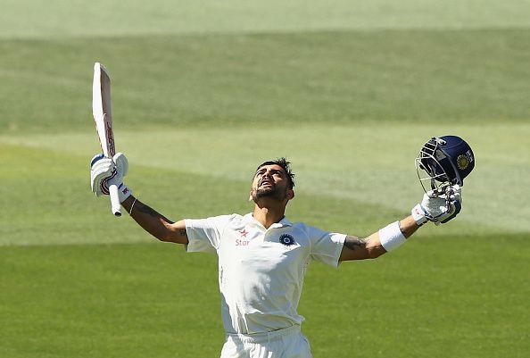 Kohli celebrating one of his many hundreds