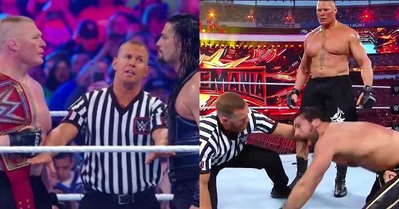 Brock Lesnar put the title on the line against Roman Reigns at WrestleMania 34 and then versus Seth Rollins at WrestleMania 35