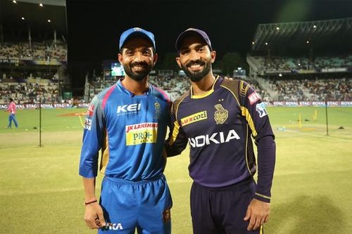 Ajinkya Rahane and Dinesh Karthik (Photo Courtesy: BCCI/iplt20.com)