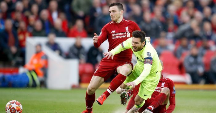 Andy Robertson clearly shoved Messi in the head but got away with it when Liverpool hosted Barcelona earlier this month.
