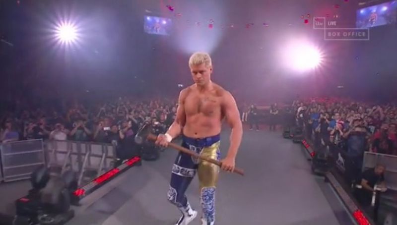 Cody Rhodes with Triple H&#039;s trademark sledgehammer (Image courtesy: ITV)
