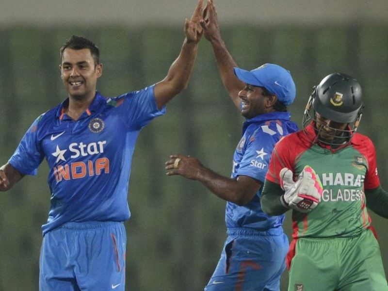 Stuart Binny celebrating after picking up a wicket